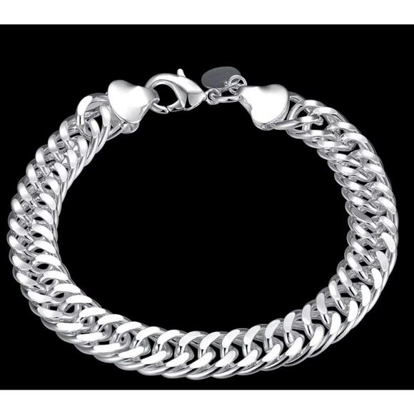 925 Sterling Silver Stamped 10MM Cuban Link Curb Chain Clasp Sturdy 7.5” - Picture 4 of 6